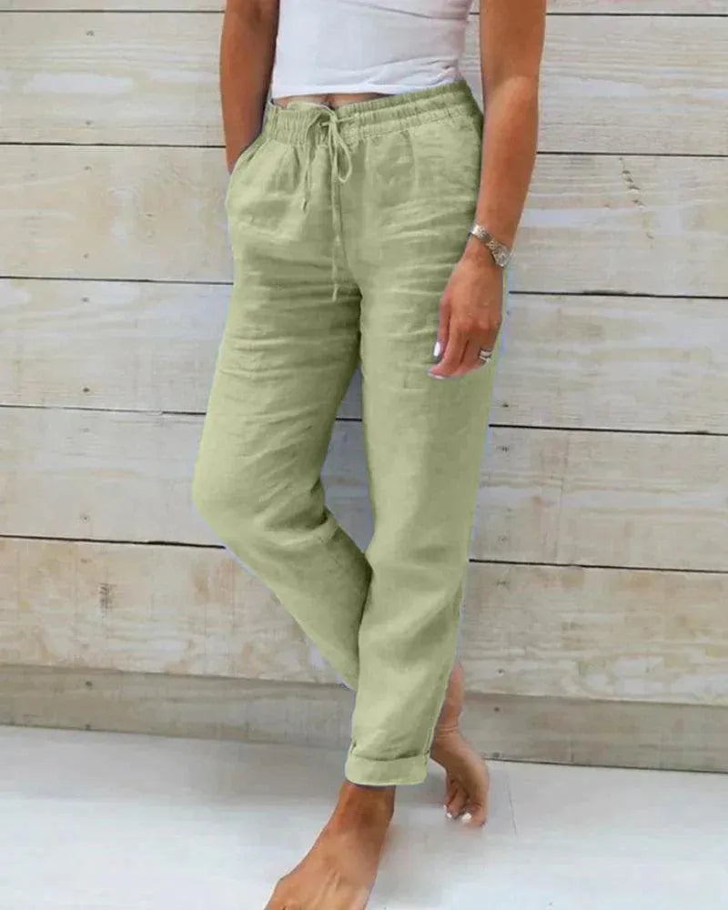 Women's Caleni Trousers - Cotton - Relaxed Fit - Elastic Waist with Drawstring - Lightweight