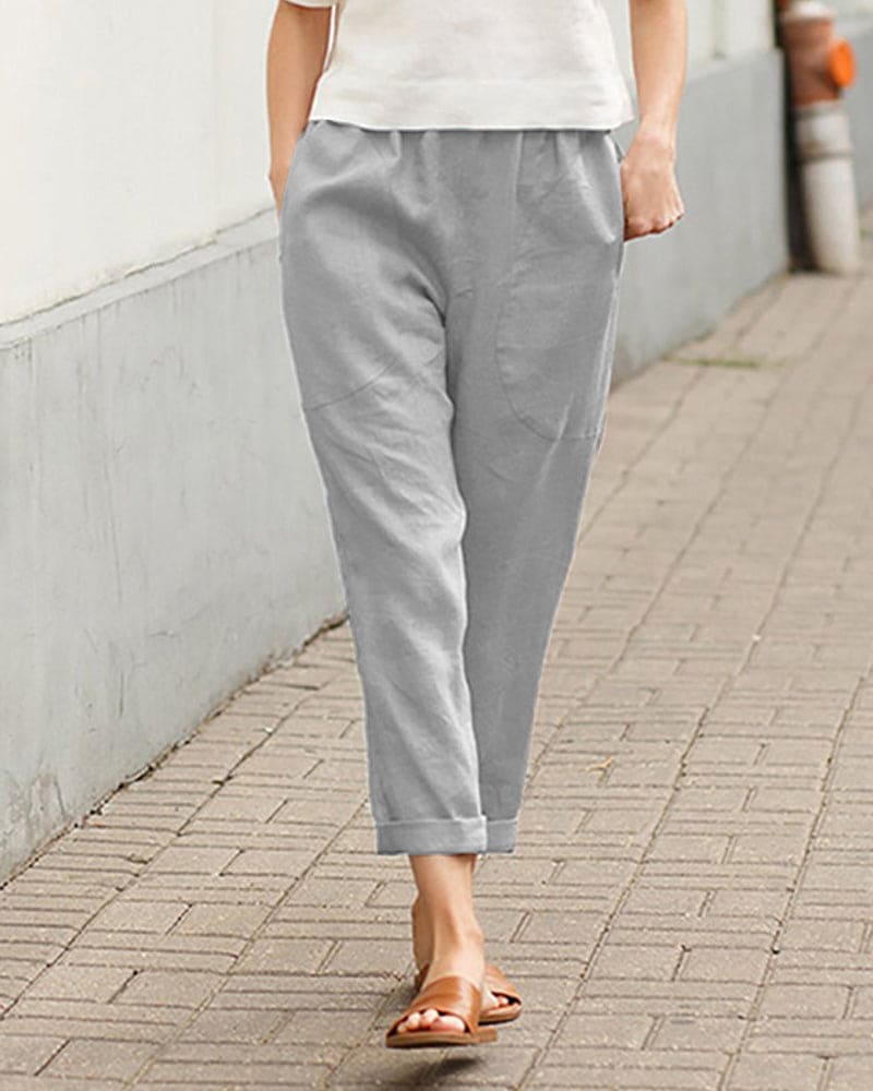 Ovara | Women's Tapered Trousers - Relaxed Fit - Elastic Waist - Breathable Lightweight Fabric