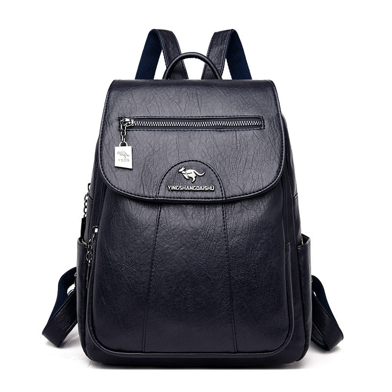 Leather Women Backpack Durable Elegant Daypack For Travel Blue NALANI