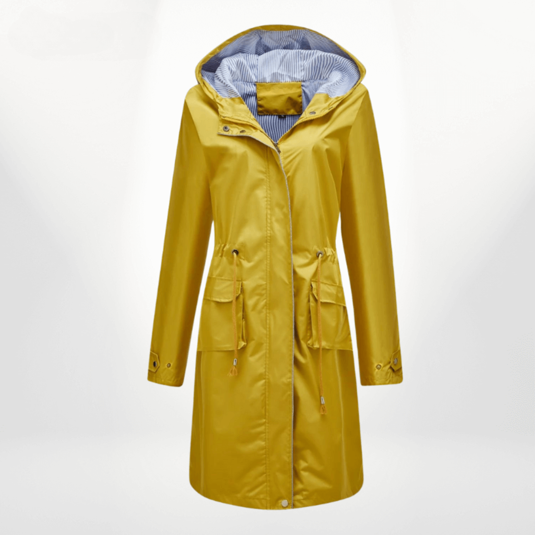 Nalani Women’s Trench Coat – Waterproof Over-Knee – Hooded – Adjustable Waist – Flap Pockets
