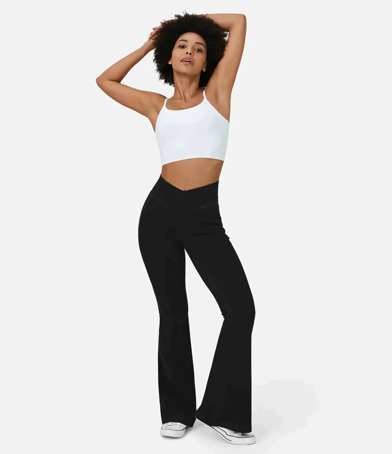 Women's elasticated Wide leg flared jeans with high waist