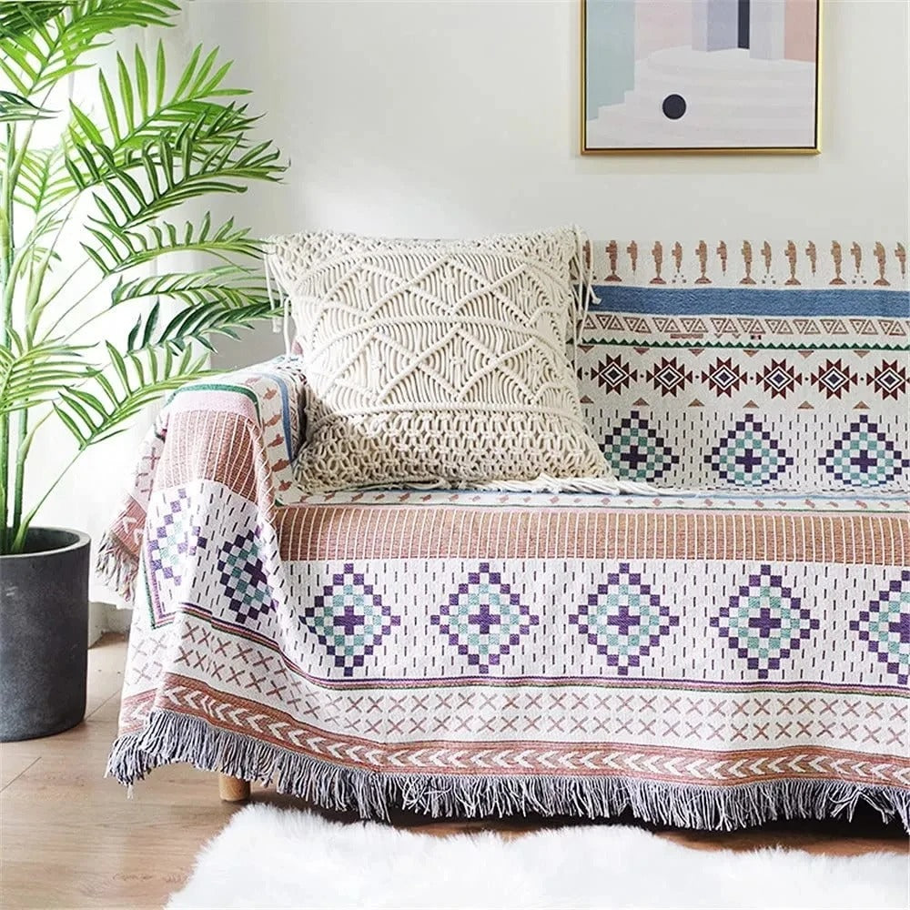Vibrant Throw Blanket Collection with Braided Fringe Ends NaLani
