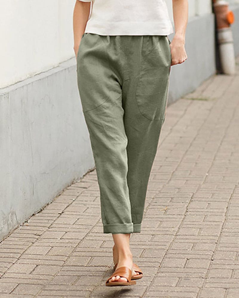 Ovara | Women's Tapered Trousers - Relaxed Fit - Elastic Waist - Breathable Lightweight Fabric