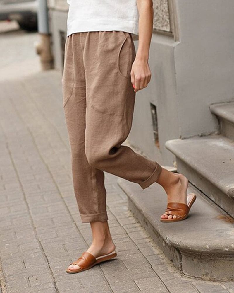Ovara | Women's Tapered Trousers - Relaxed Fit - Elastic Waist - Breathable Lightweight Fabric