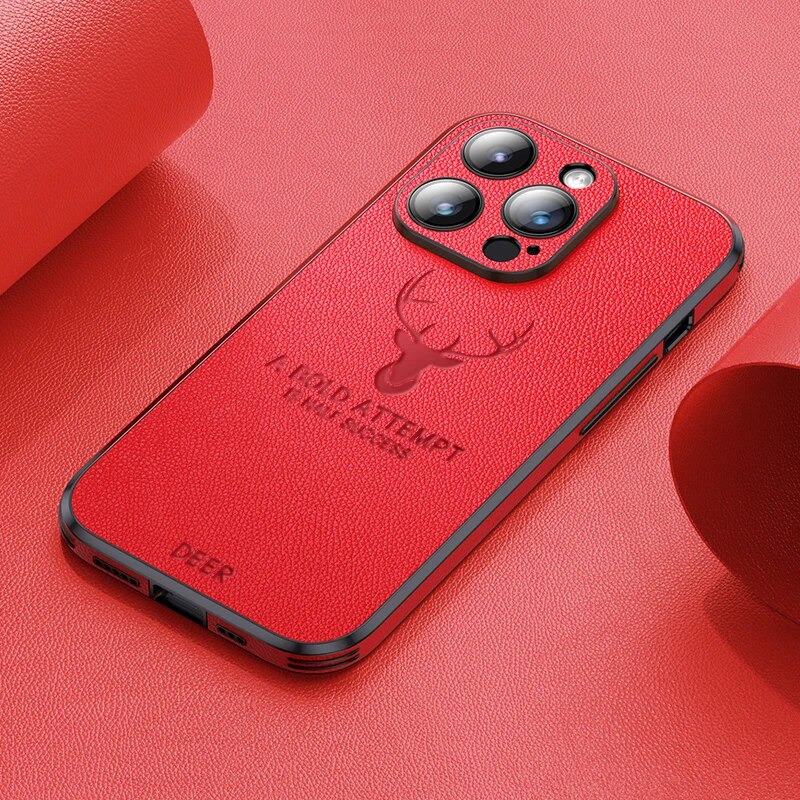 Premium Suede Leather IPhone Case With Shock Absorbing Liner Red NALANI