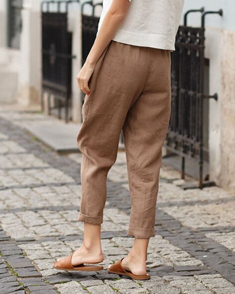 Ovara | Women's Tapered Trousers - Relaxed Fit - Elastic Waist - Breathable Lightweight Fabric