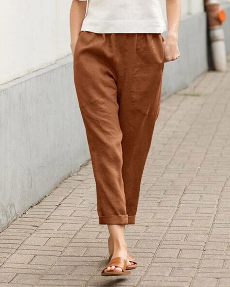 Ovara | Women's Tapered Trousers - Relaxed Fit - Elastic Waist - Breathable Lightweight Fabric