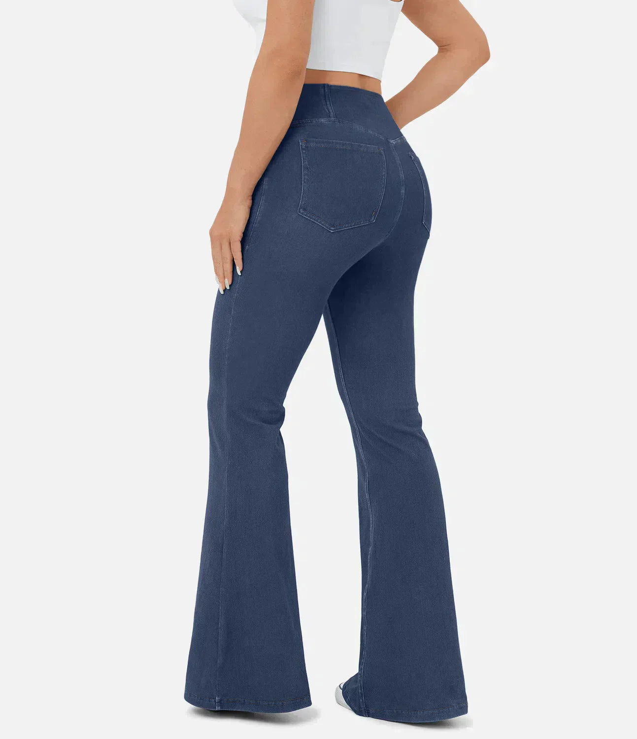 Women's elasticated Wide leg flared jeans with high waist