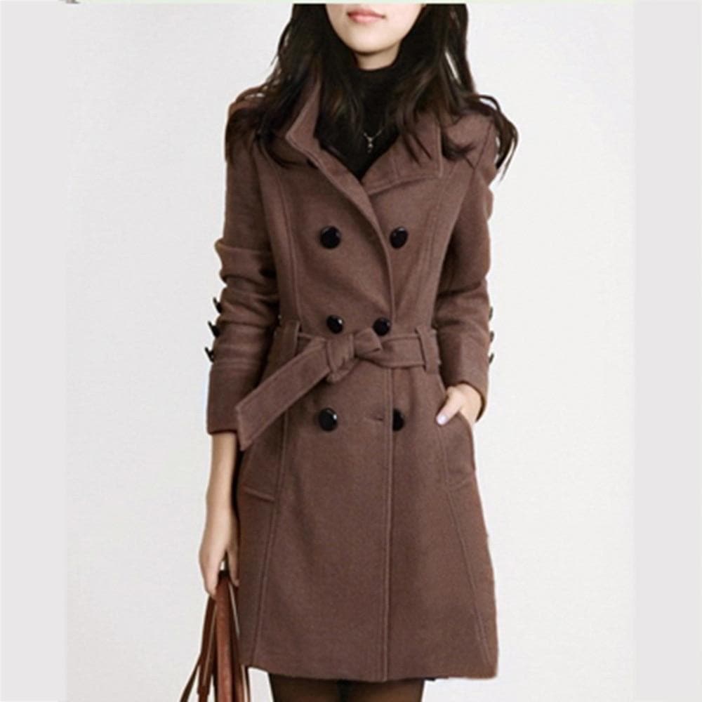 Serado - Women’s Trench Coat – Wool Blend – Tailored Fit – Double-Breasted – Belted Waist