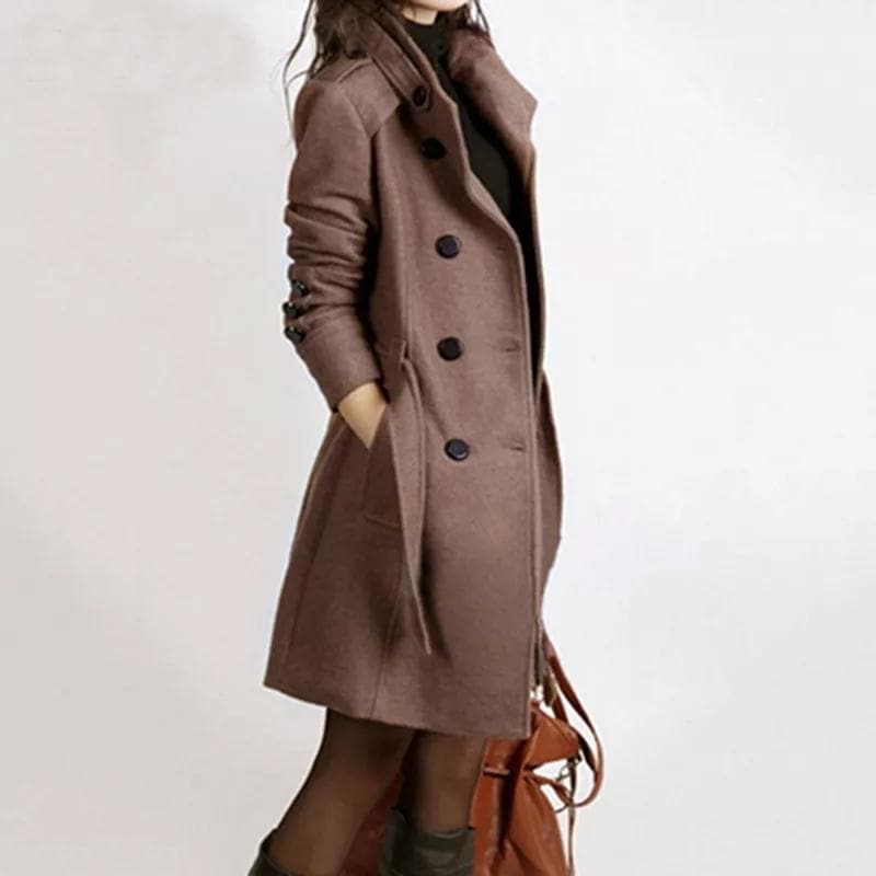 Serado - Women’s Trench Coat – Wool Blend – Tailored Fit – Double-Breasted – Belted Waist
