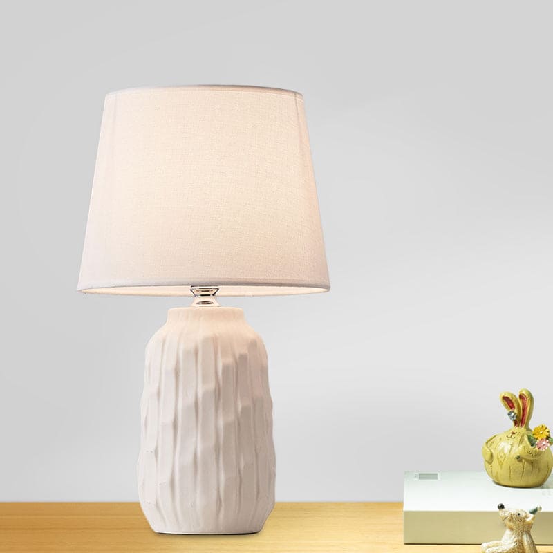 Designer Table Lamp with Conical Shade and Cylindrical Base White NALANI