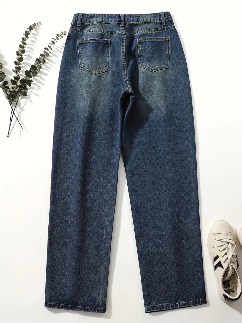 Caleni | Women's high-waisted casual loose denim jeans