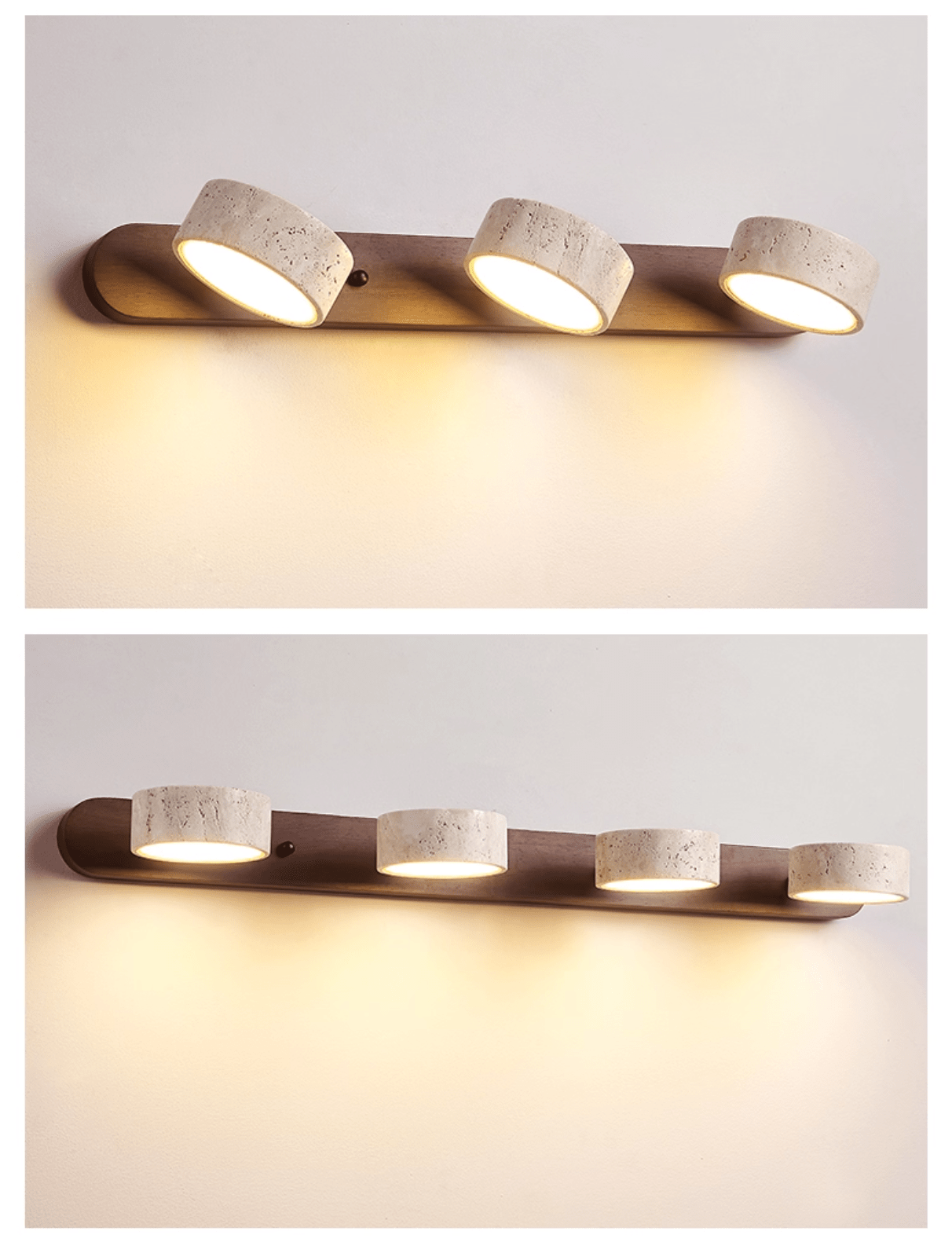 Travertine Duo Wall Light With Wood Accents Warm Glow NALANI