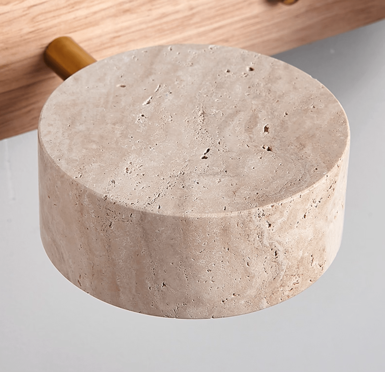 Travertine Duo Wall Light With Wood Accents Warm Glow NALANI