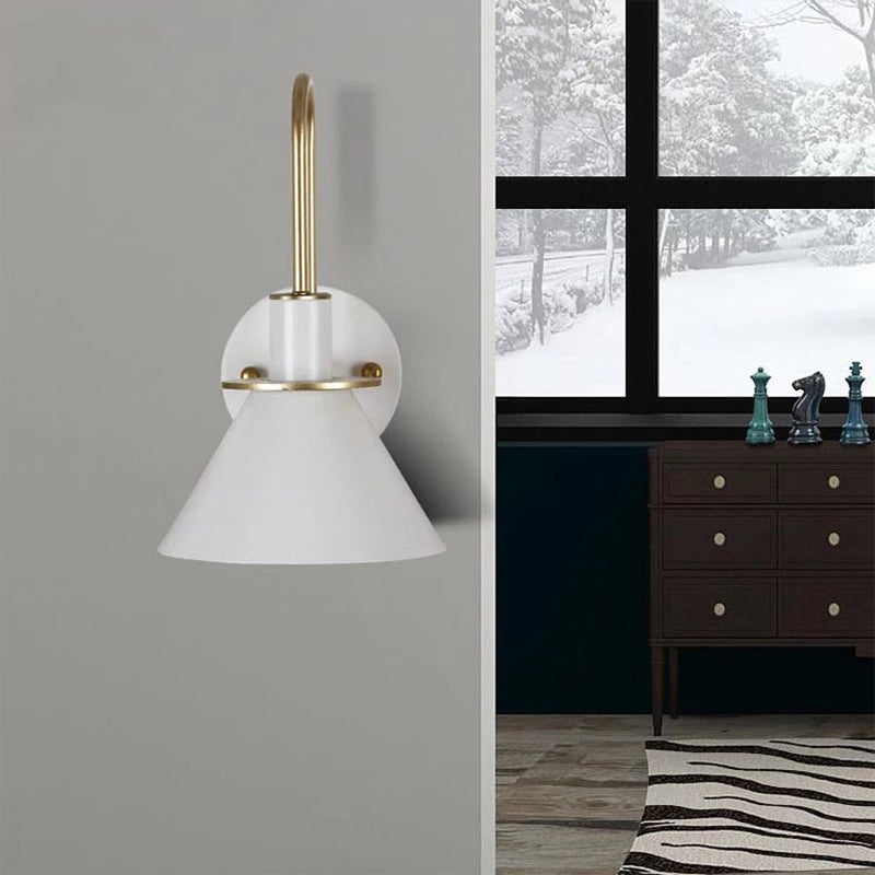 Cone Wall Lamp 1-Light LED Metal Wall Light Arched Arm White NALANI