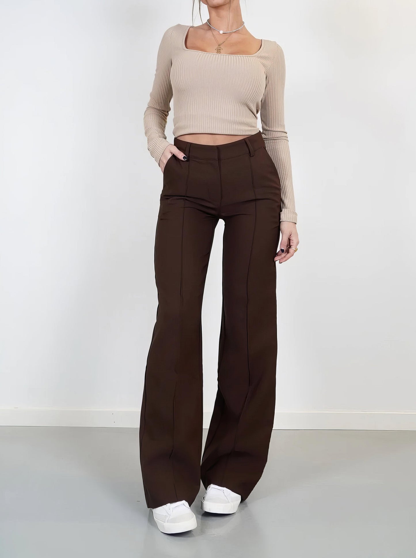 Nalani | Women's High-Waisted Wide-Leg Trousers - Tailored Fit - Full Length - Elegant & Versatile