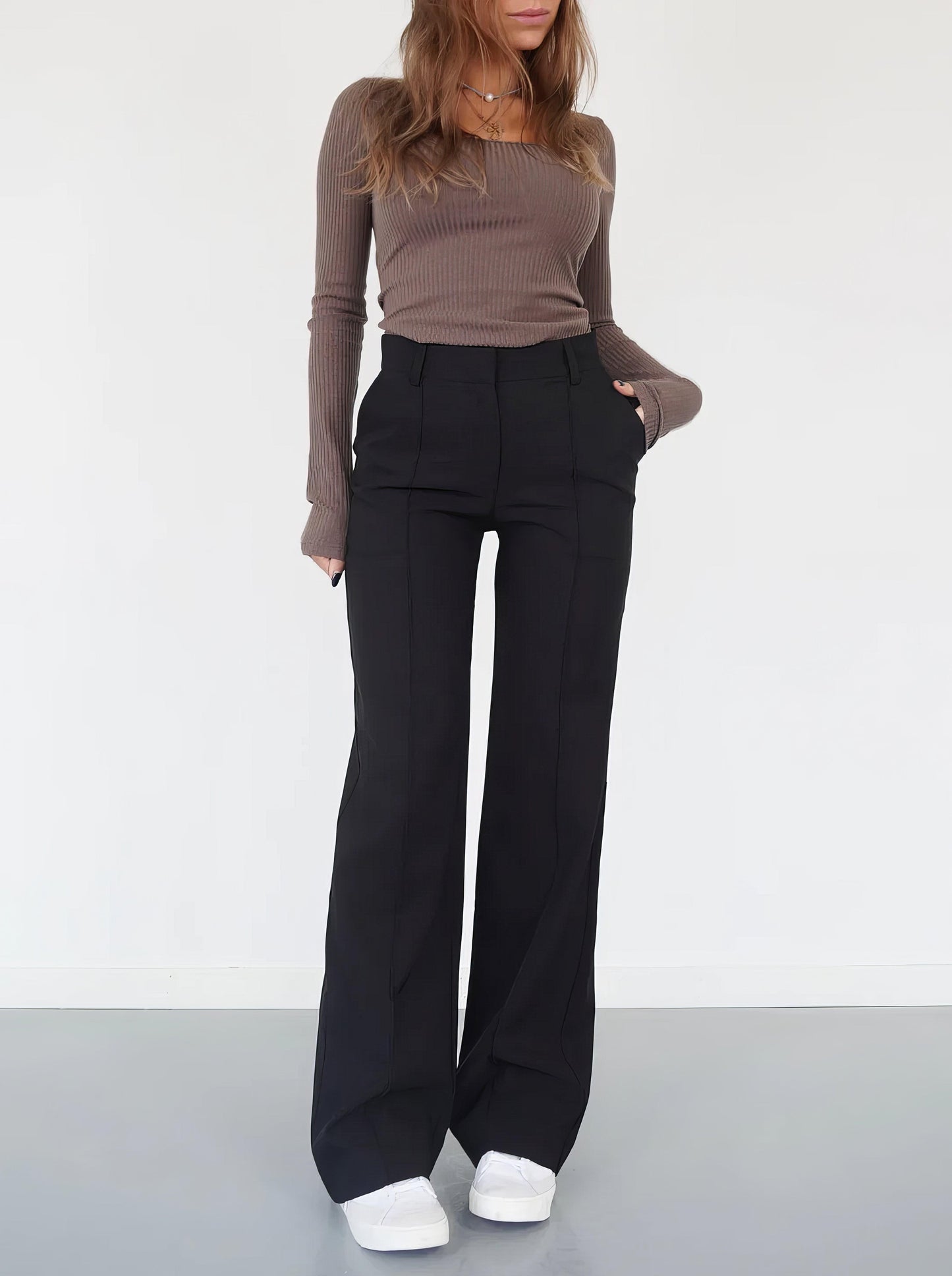 Nalani | Women's High-Waisted Wide-Leg Trousers - Tailored Fit - Full Length - Elegant & Versatile