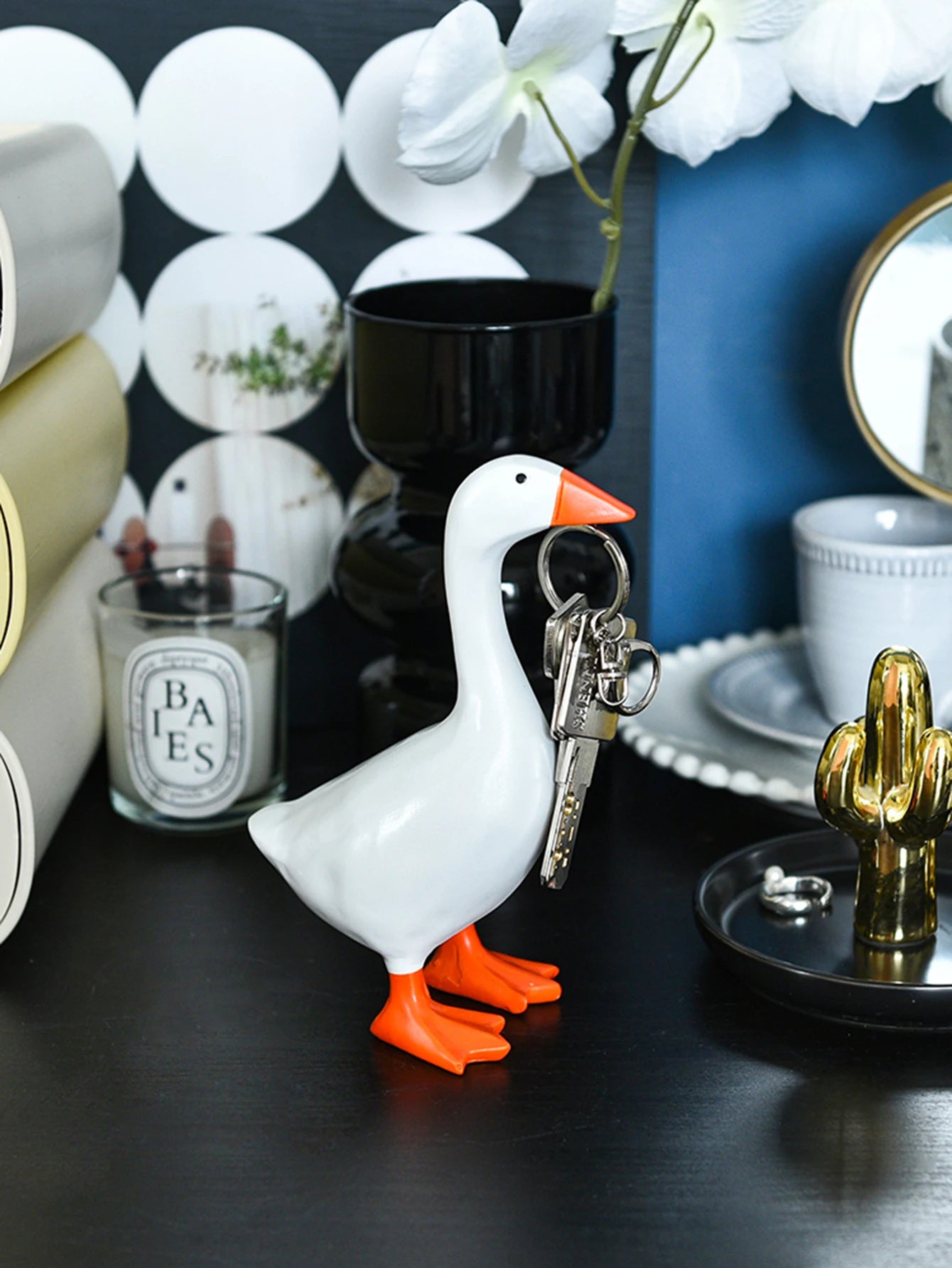 Magnetic Goose Keychain Home Decoration Resin Duck Sculpture for Desk NaLani