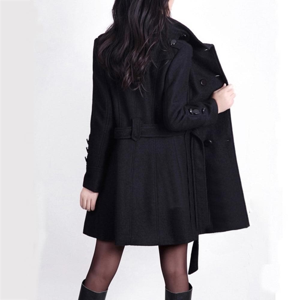 Serado - Women’s Trench Coat – Wool Blend – Tailored Fit – Double-Breasted – Belted Waist