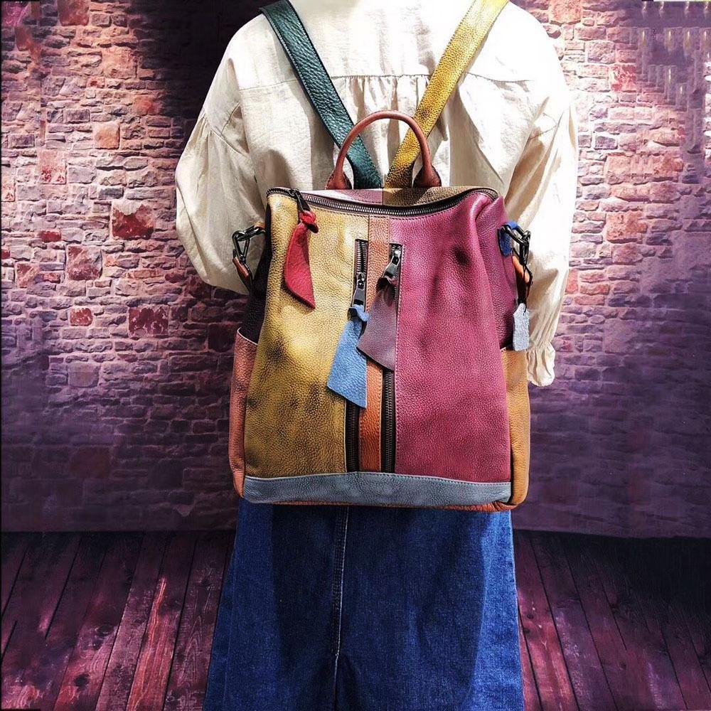 Retro Genuine Leather Womens Handbag Backpack Classic Style-Handtassen-NaLani