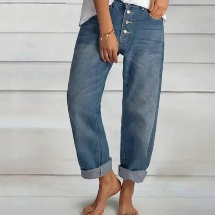 Caleni | Women's high-waisted casual loose denim jeans