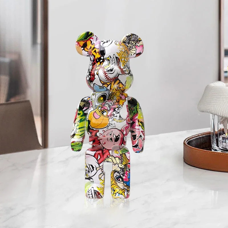 Graffiti Bear Figurine 10 Inch Abstract Animal Home Decor Storage Jar Doodlehug NaLani