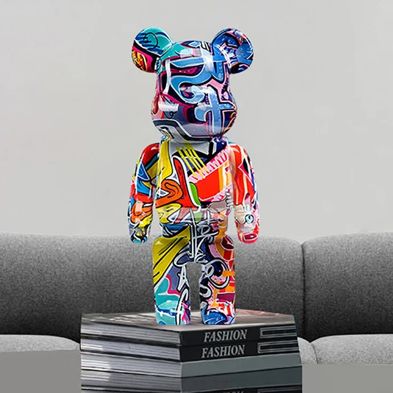 Graffiti Bear Figurine 10 Inch Abstract Animal Home Decor Storage Jar Paintsnout NaLani
