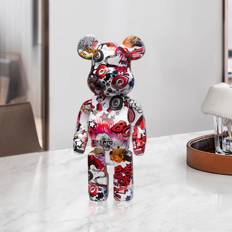 Graffiti Bear Figurine 10 Inch Abstract Animal Home Decor Storage Jar Artclaw NaLani