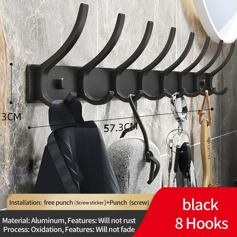 Durable Aluminum Wall Mounted Coat Rack With Six Hooks Black 8-hook NALANI