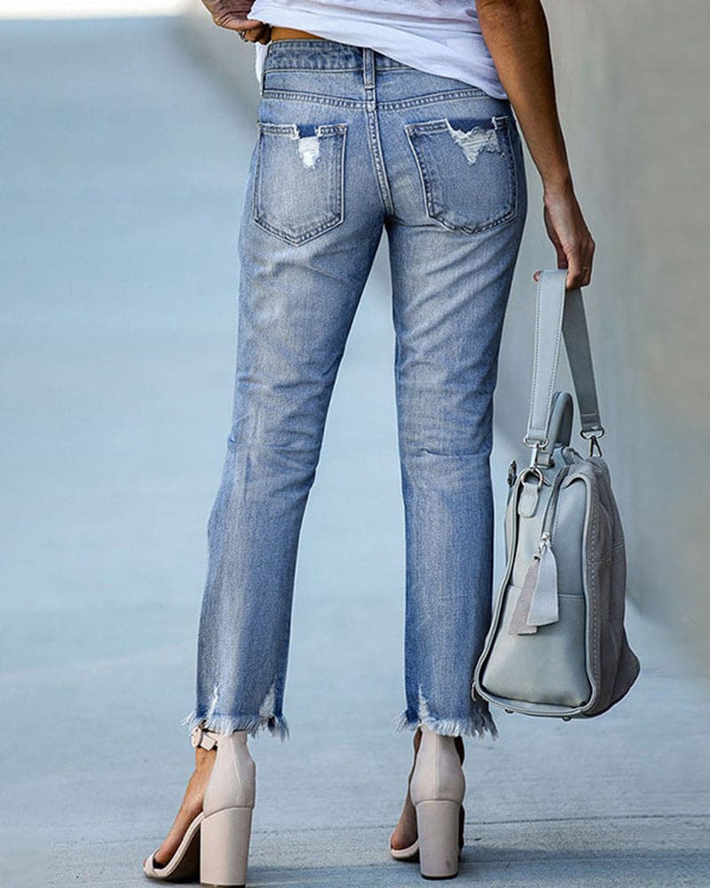 Celeni | Women's casual ripped denim pants Jeans