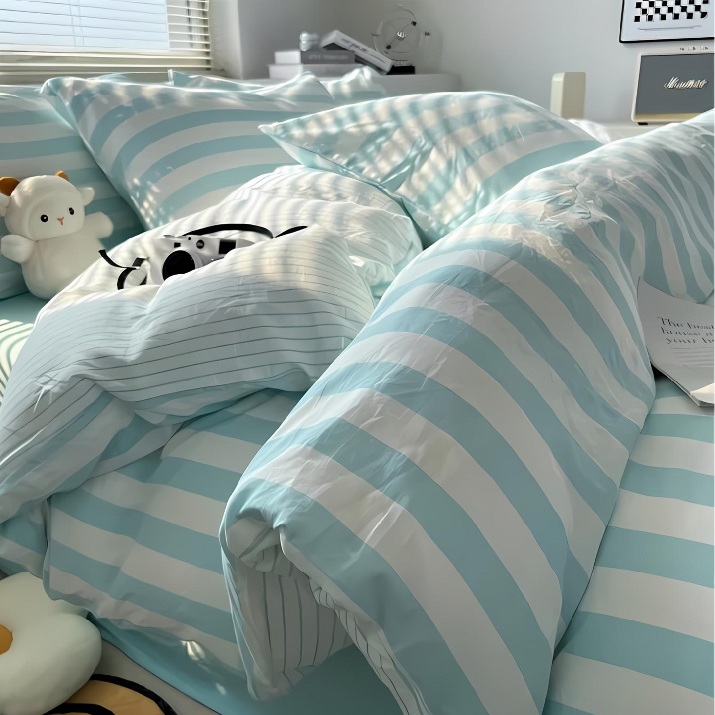 Classic Striped Bedding Set for Timeless Bedroom Elegance Aqua NaLani
