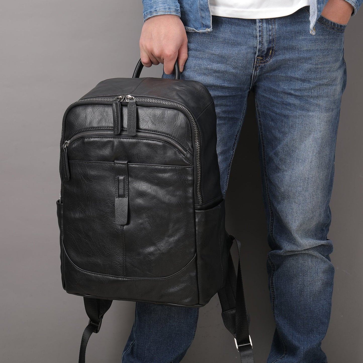 Leather Laptop Backpack 15.6 Inch For Business Travel-Handtassen-NaLani