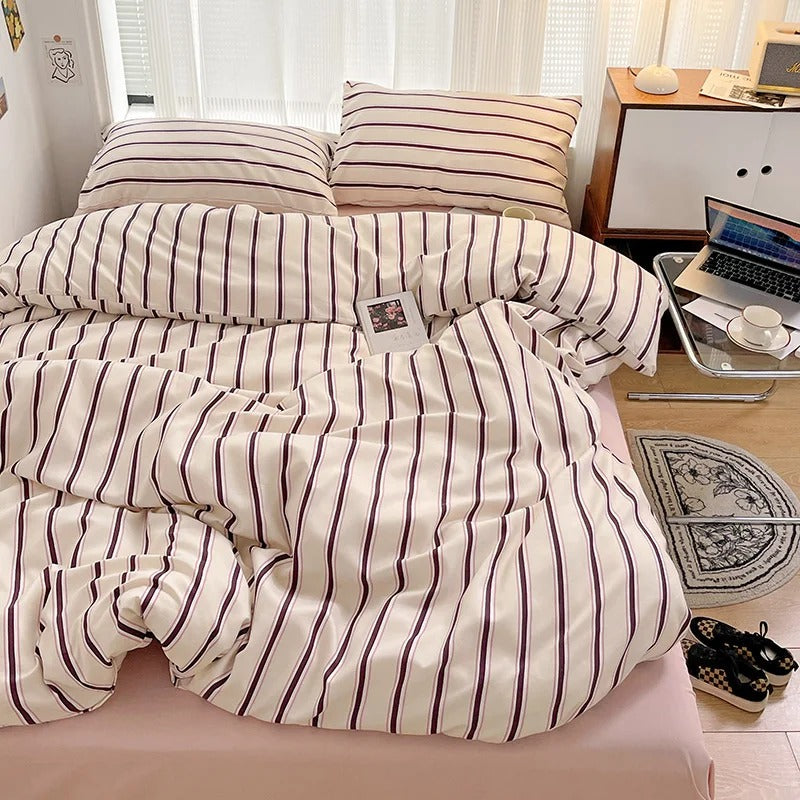 Classic Striped Bedding Set Duvet Cover Sheet Pillowcases 5 NaLani