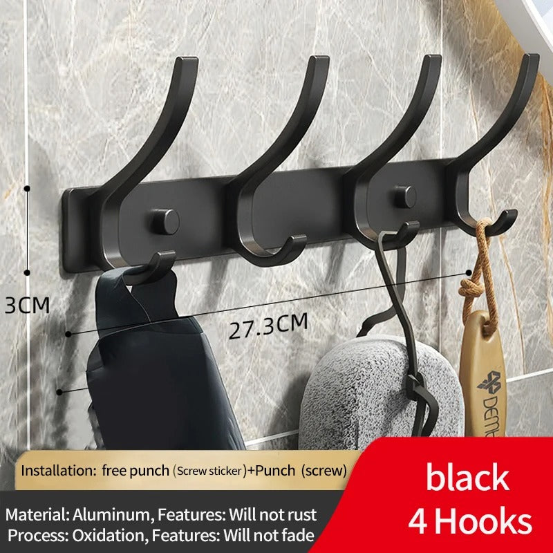 Durable Aluminum Wall Mounted Coat Rack With Six Hooks Black 4-hook NALANI