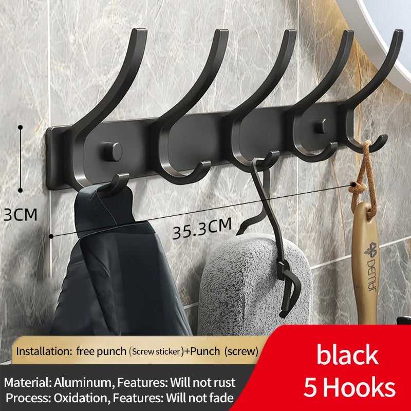 Durable Aluminum Wall Mounted Coat Rack With Six Hooks Black 5-hook NALANI