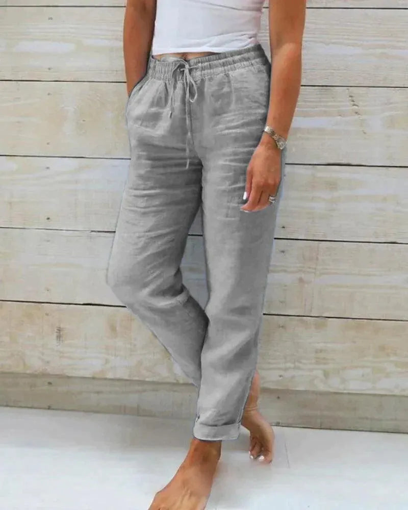 Women's Caleni Trousers - Cotton - Relaxed Fit - Elastic Waist with Drawstring - Lightweight