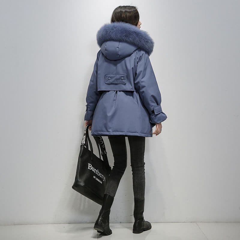 Luxurious Parka With Fur Collar For Women Winter Coat Blue NALANI