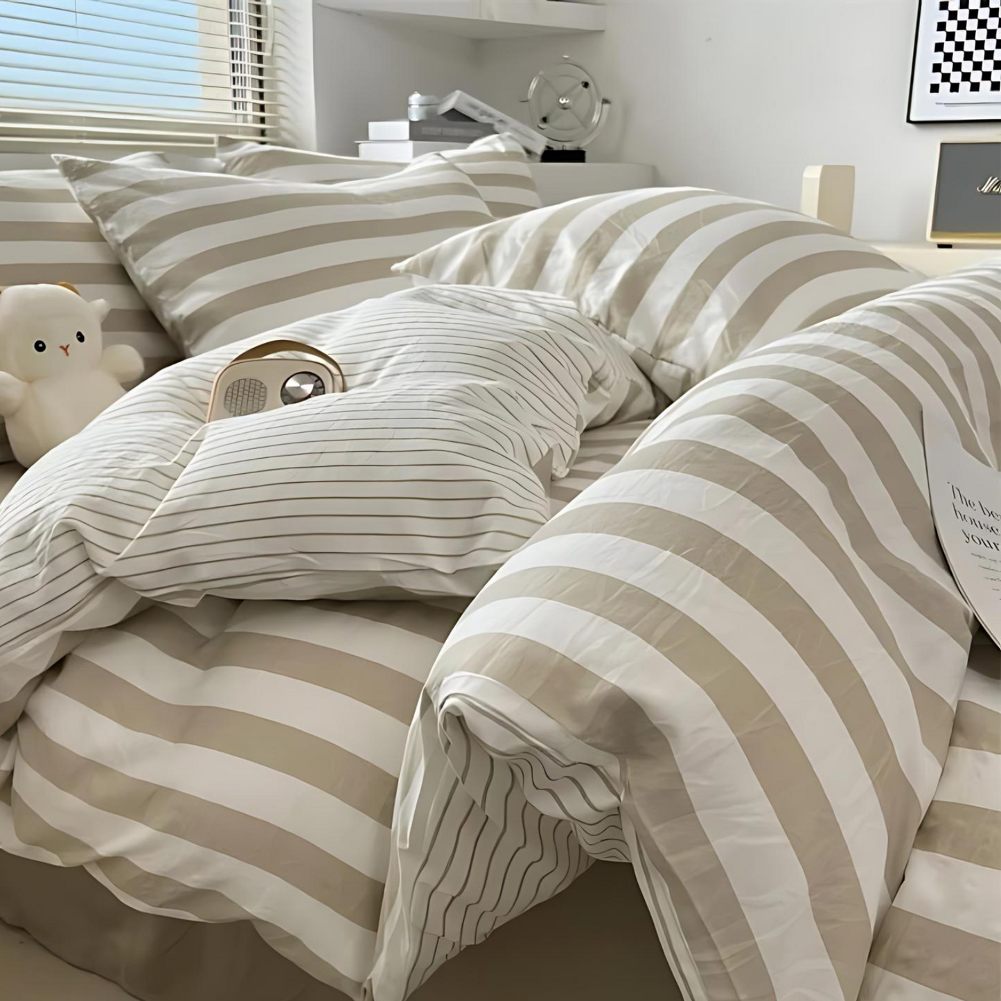 Classic Striped Bedding Set for Timeless Bedroom Elegance Brown NaLani