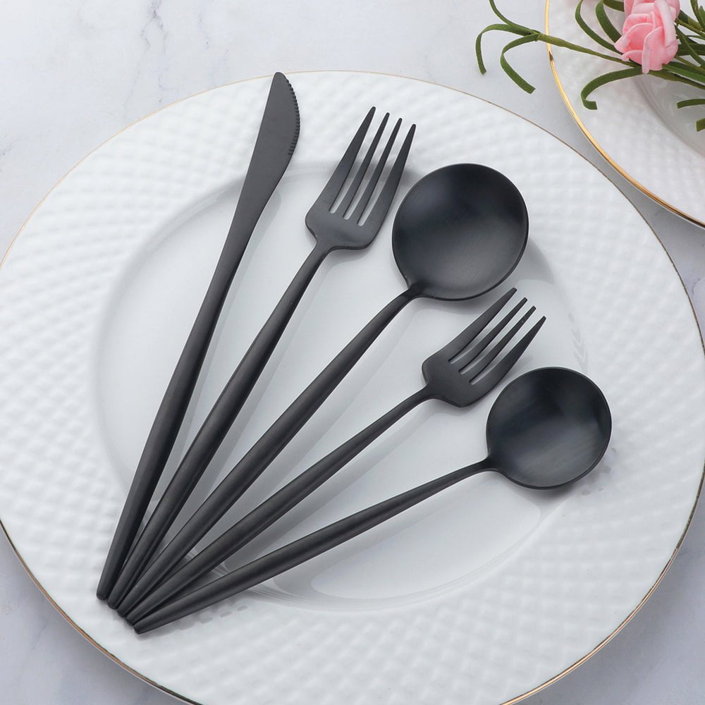 Slim Stainless Steel Cutlery Set 16 or 20 Piece Dining Black 20 Piece Set NALANI