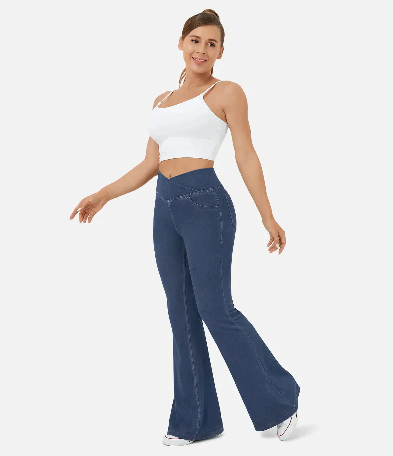 Women's elasticated Wide leg flared jeans with high waist