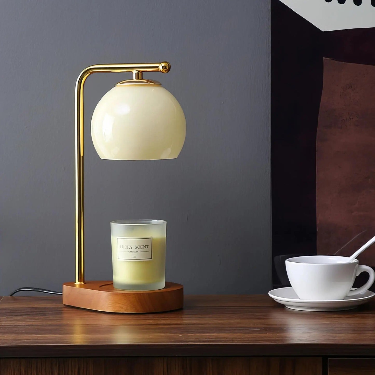 Candle Warmer Table Lamp For Cozy Ambient Glow And Mood Beige NALANI