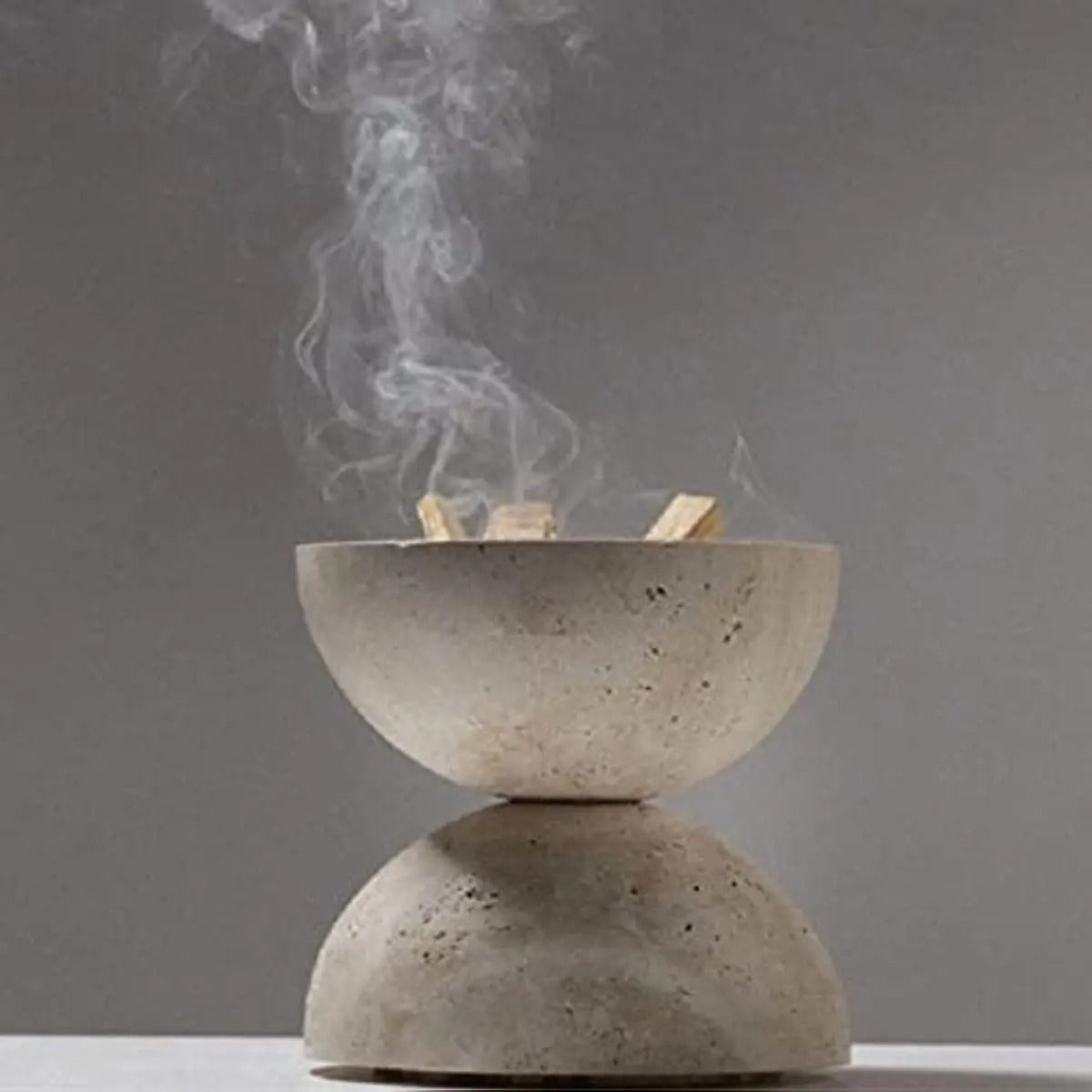 Beige Travertine Incense Burner Hand Carved Nine Holes NALANI