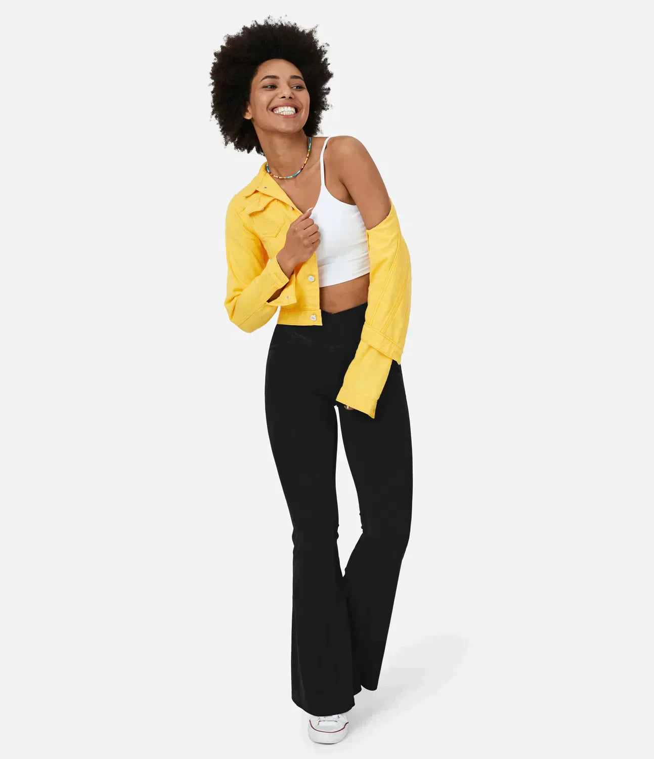 Women's elasticated Wide leg flared jeans with high waist