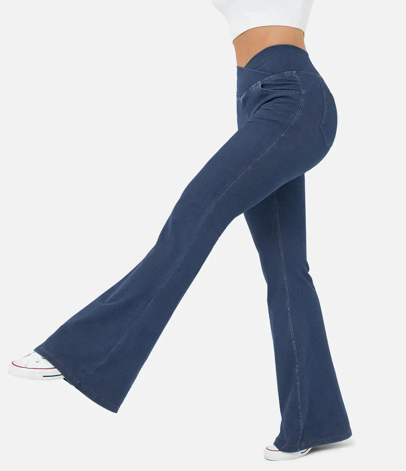 Women's elasticated Wide leg flared jeans with high waist