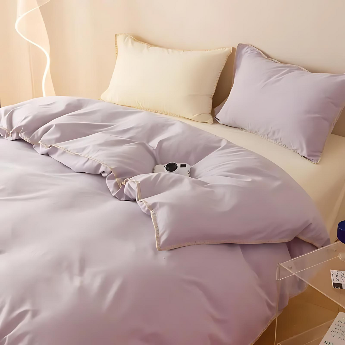 Timeless Laura Bedding Set with Doona Cover and Pillowcases Purple & Beige NaLani