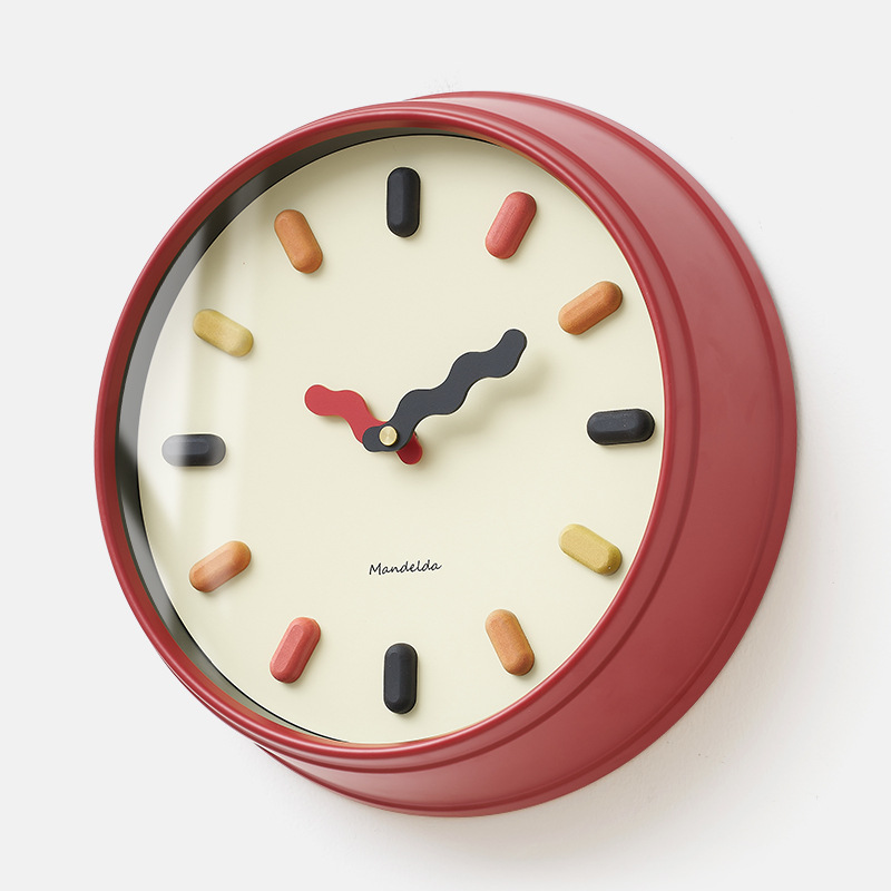 3D Nordic Silent Wall Clock Eco-Friendly Design for Modern Living Rooms Red With Glass Frame NALANI