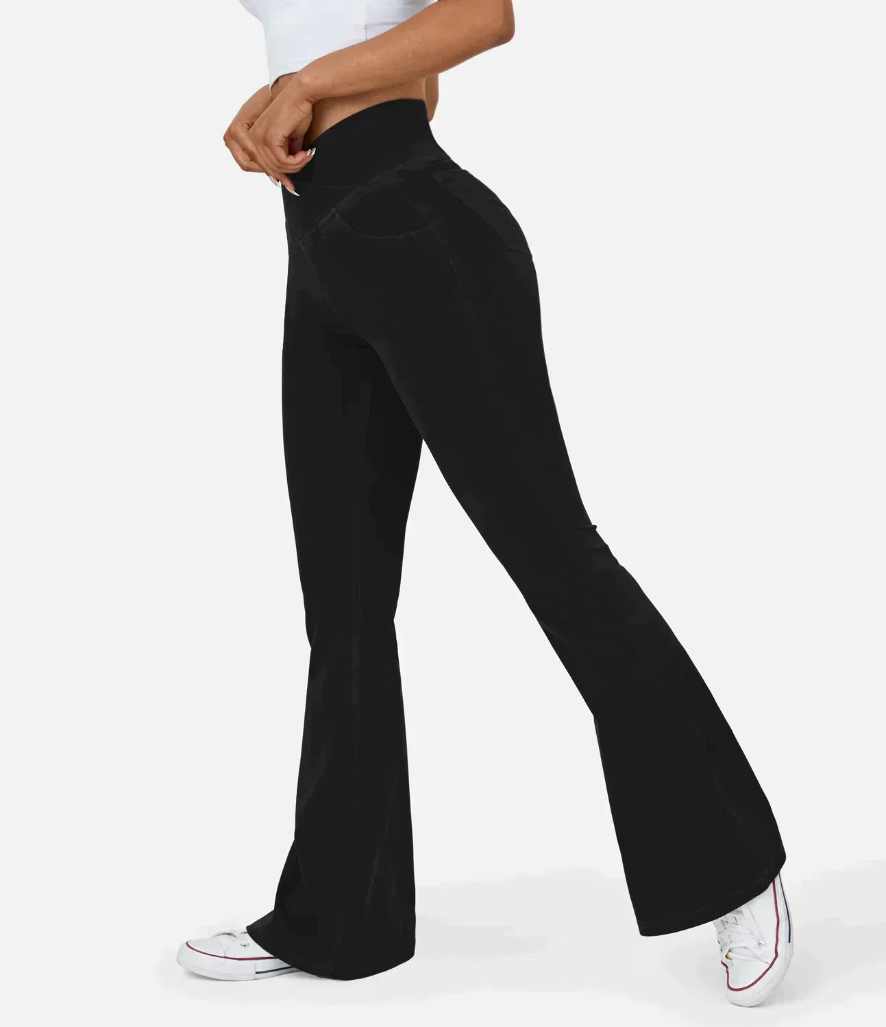 Women's elasticated Wide leg flared jeans with high waist