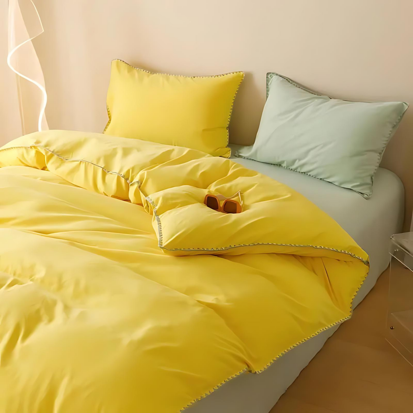 Timeless Laura Bedding Set with Doona Cover and Pillowcases Yellow & Green NaLani