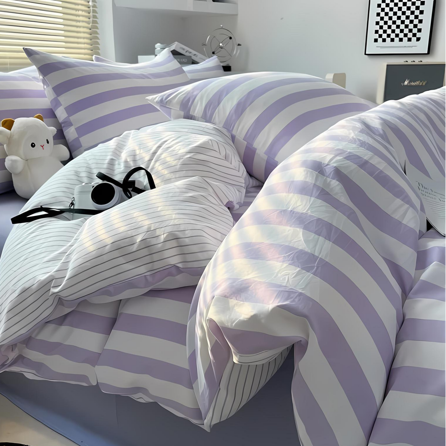 Classic Striped Bedding Set for Timeless Bedroom Elegance Purple NaLani