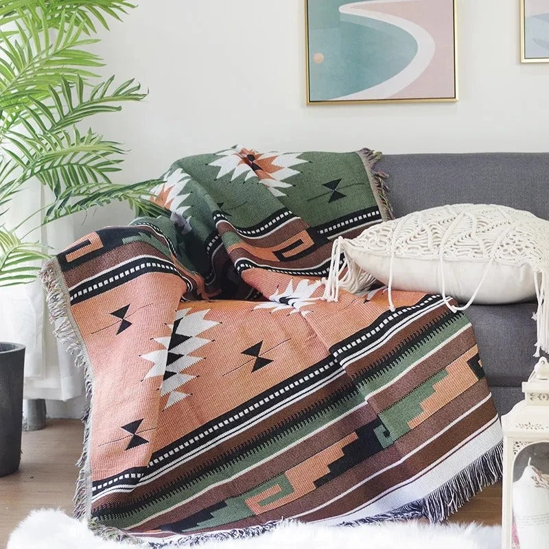 Vibrant Throw Blanket Collection with Braided Fringe Ends NaLani